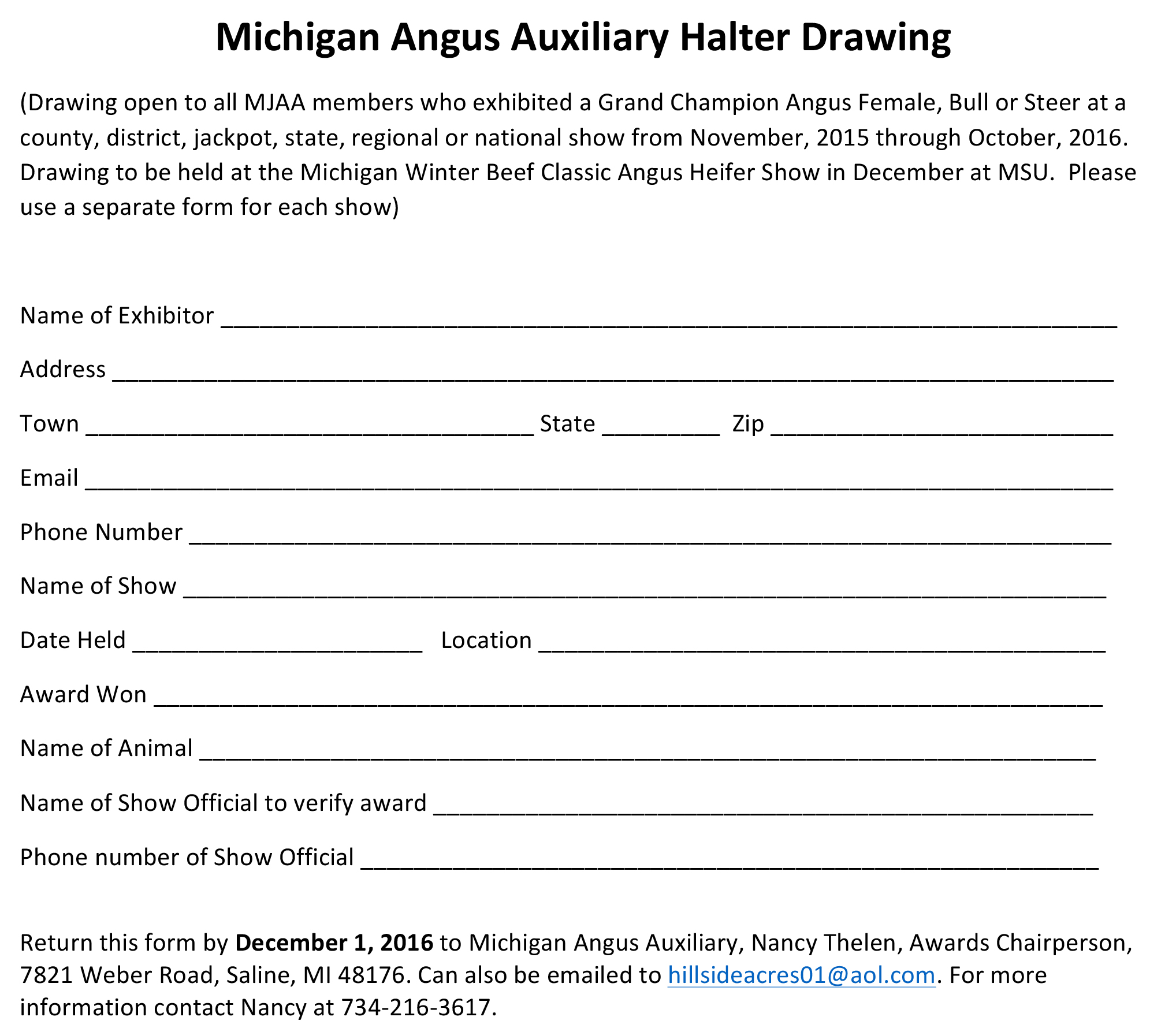 Michigan Angus Auxiliary Halter Drawing