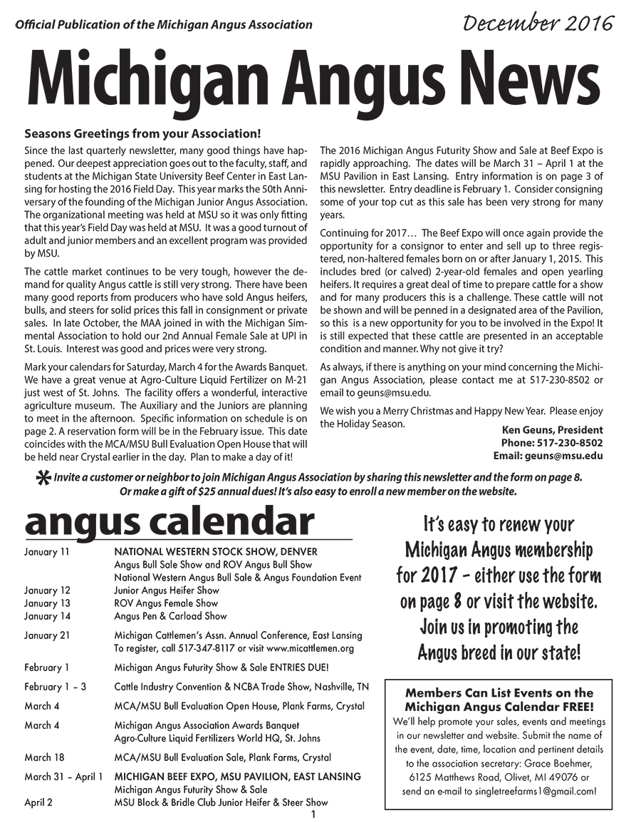 Michigan Angus News December 2016